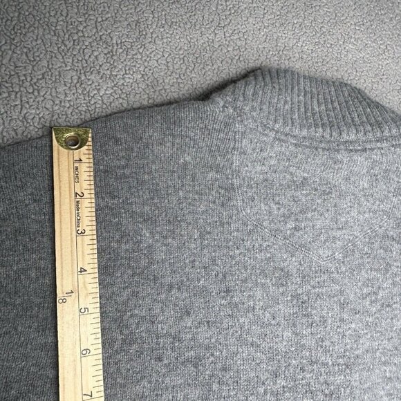 Eddie Bauer Mens Sweater Extra Large Quarter Zip Wool Gray Blue Stripe 1/4 Zip - Picture 11 of 13
